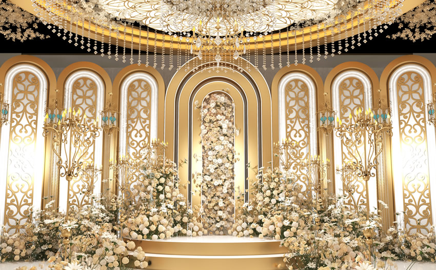 金乡香槟色调婚礼堂效果展示